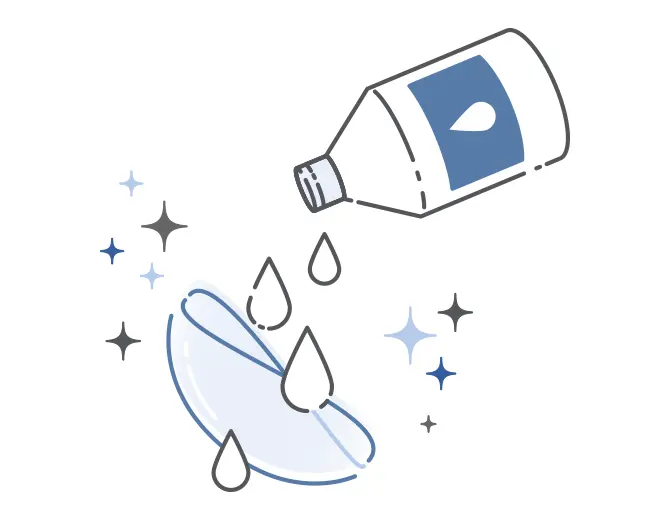 洗浄液でレンズをすすいでいるイラスト